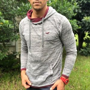 Hollister Men’s Grey and Red Pullover Hoodie